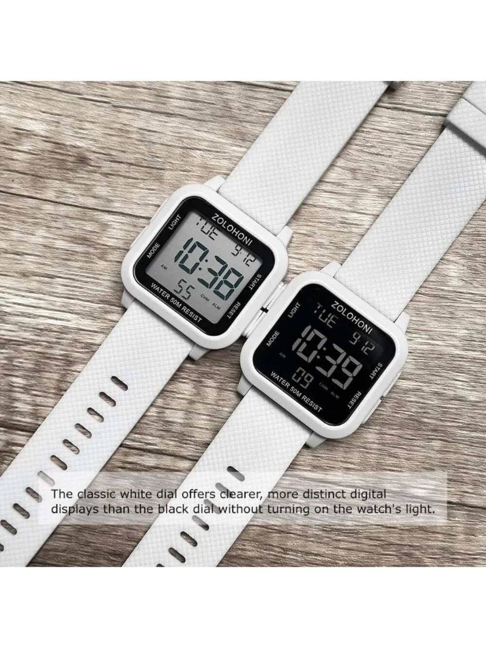Men's White Analog Quartz Stainless Steel Waterproof Square LED Digital Watch